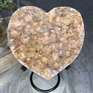 Large Citrine Heart Crystal Carving With Stand